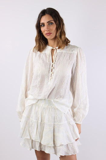 Blusa Ricami Laccetto Collo Panna - 2