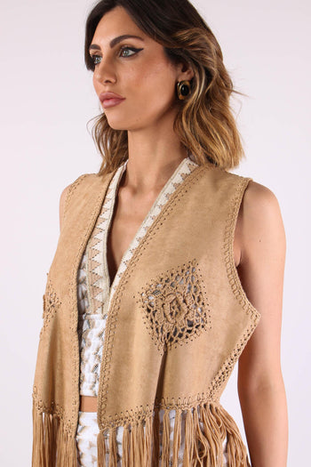 Gilet Frange Ricami Suede - 9