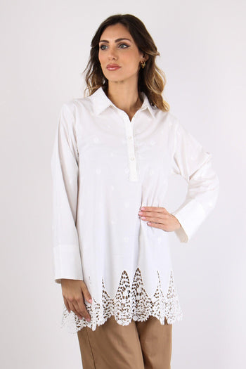 Camicia Lunga Inserto Pizzo Panna - 2