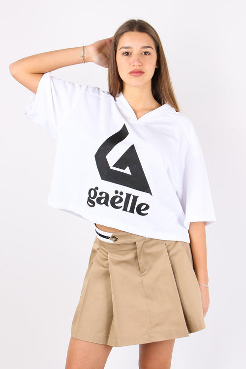 T-shirt Scollo V Logo Bianco