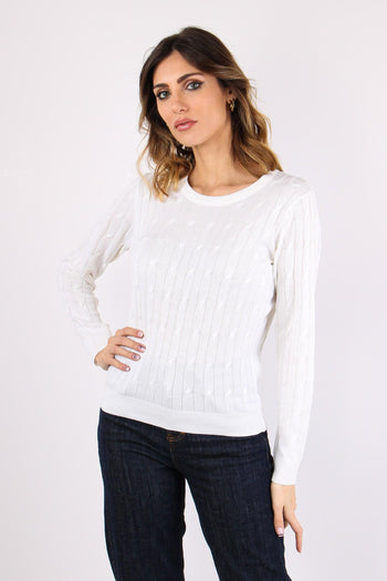 Maglia Girocollo Treccia Bianco - 7