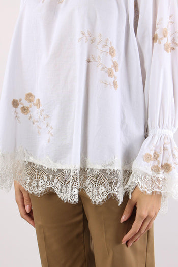 Blusa Scollo Barca Ricamo Fior Bianco - 8