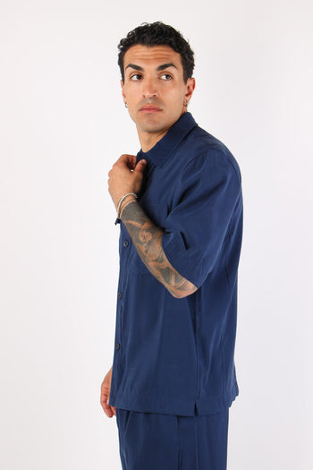 Banana Camicia Tasche Cupro Blu - 7