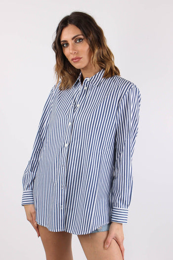 Camicia Cotone Riga Ricamo Schiena Bianco/blu - 6