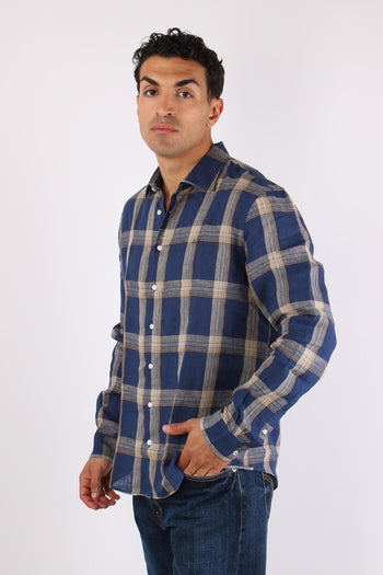 Camicia Madras Lino Navy - 3