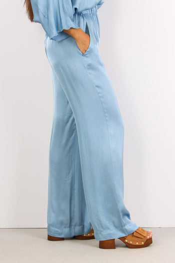 Pantalone Palazzo Effetto Raso Azzurro - 5