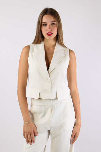 Gilet Cropped Misto Viscosa Panna - 2