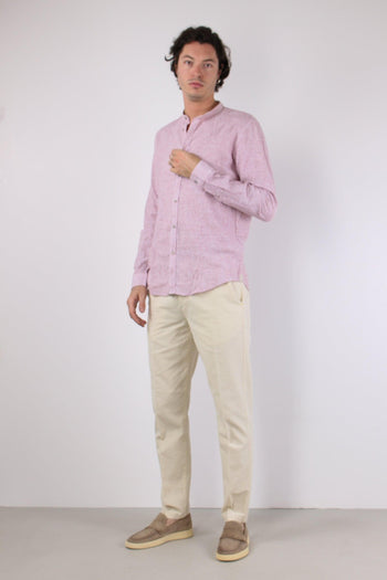 Camicia Lino Microriga Bordo - 4