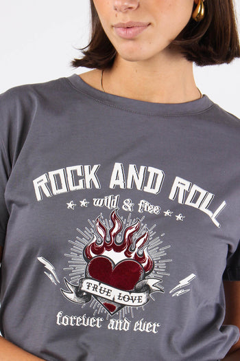 T-shirt Rock And Roll Grigio - 7