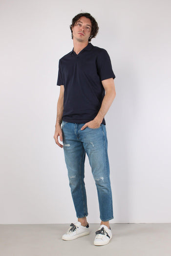 Polo Derby Cotone Blu Navy - 5