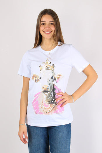 T-shirt Stampa Mucca Corona Bianco Ottico - 2