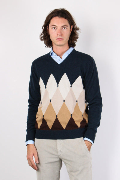 Maglia Scollo V Fantasia Tobacco/camel