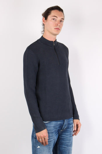 Maglia Mezza Zip Cotone Lavato Midnight Blue - 4