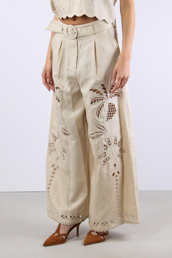 Pantalone Lino Palazzo Pences Ecru - 3