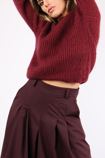 Gonna Pieghe Fresco Lana Vino - 6