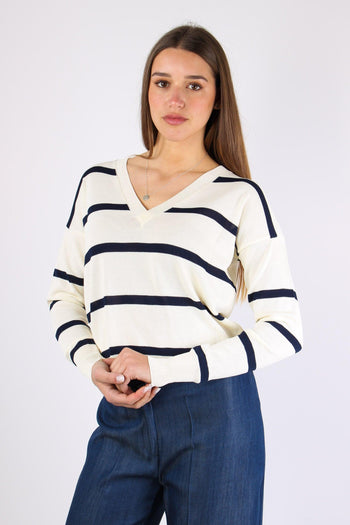 Maglia Righe Scollo V Schiena Panna/blu - 3