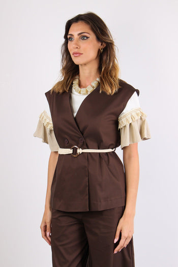 Gilet Doppiopetto Cintura Cord Moro - 3