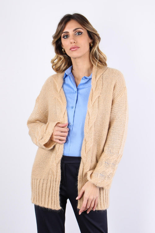 Cardigan Inserto Treccia Cammello