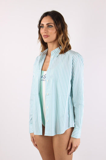 Camicia Slim Riga Ricamo Schiena Bianco/verde - 4