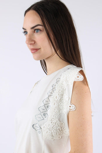 Canotta Inserto Macrame Bianco Lana - 8