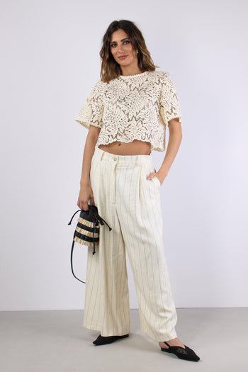 Pantalone Cropped Gessato Burro - 5