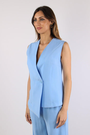 Gilet Asimmetrico Misto Viscos Azzurro - 3
