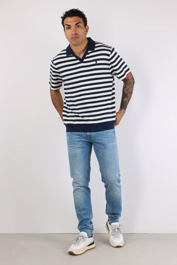 Polo In Maglia Riga Navy/cream - 5