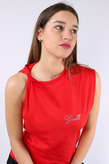 T-shirt Asimmetrica Logo Stras Rosso - 6