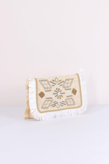 Pochette Ricami Frange Bianco - 4