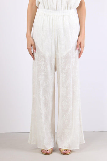 Pantalone Palazzo Inserto Lure Bianco - 2