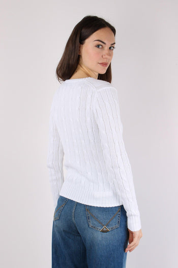 Pullover Trecce Scollo V White - 4