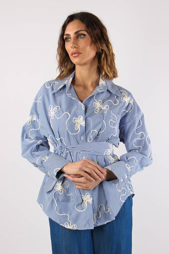 Camicia Over Riga Cravatta Ric Bianco/blu - 7