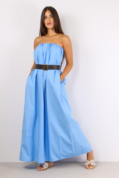 Abito Fascia Cotone Cintura Azzurro
