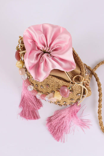 Secchiello Paglia Strass Pink - 5