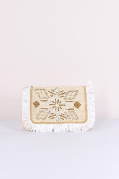 Pochette Ricami Frange Bianco