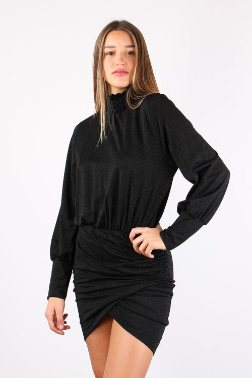 Abito Corto Incrocio Lurex Nero