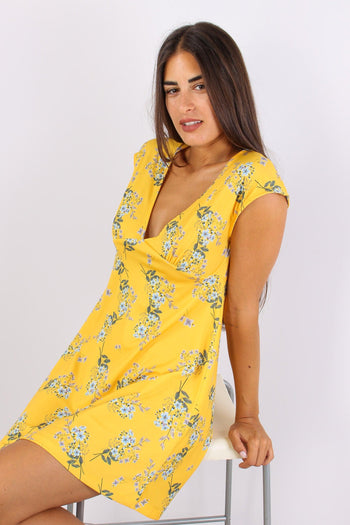 Abito Scollo V Fantasia Fiori Giallo - 2