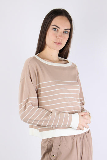 Maglia Riga Scollo Barca Almond/white - 5