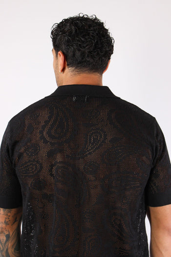 Camicia Manica Corta Lavorata Nero - 6