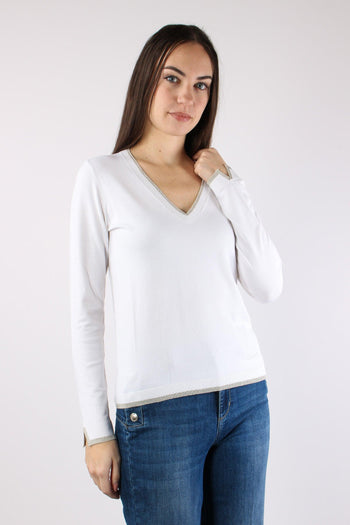 Maglia Scavo V Inserto Lurex Bianco Lana - 3