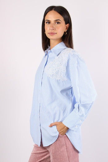 Camicia Riga Inserto Pizzo Bianco/azzurro - 6