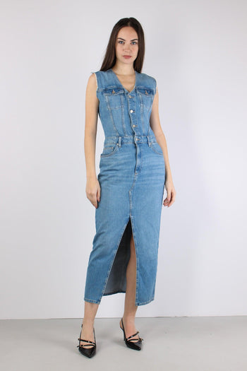 Abito Jeans Smanicato Spacco Denim Medio - 3