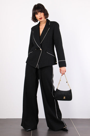 Pantalone Elastico Piping Bnero/panna - 2