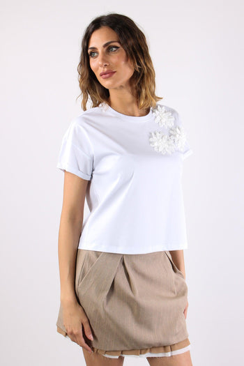 T-shirt Crop Applicazione Fior Bianco - 6