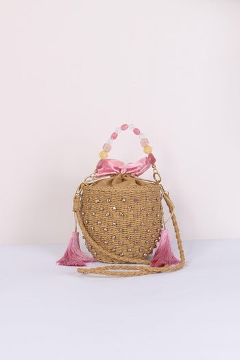 Secchiello Paglia Strass Pink - 3