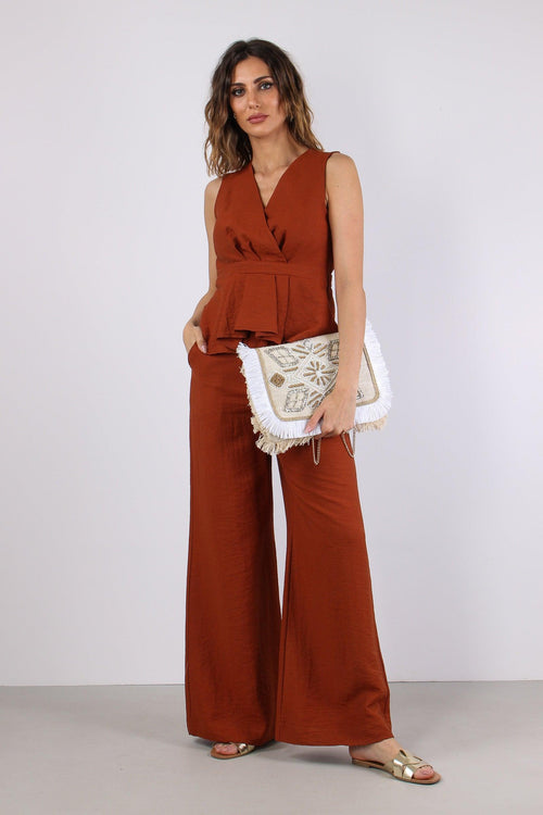 Top Scollo Incrocio Plisse Ruggine