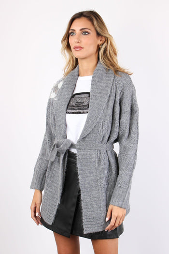 Cardigan Mohair Inserto Paille Grigio Melange - 7