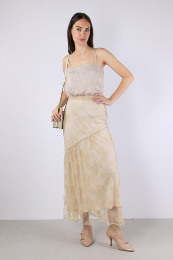 Gonna Lunga Pizzo Pieghe Ivory - 5