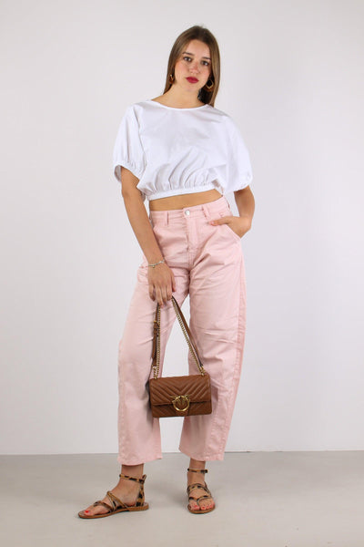 Pantalone Barrel Tessuto Legge Rosa