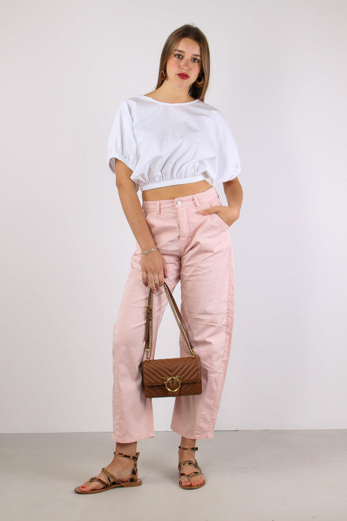 Pantalone Barrel Tessuto Legge Rosa